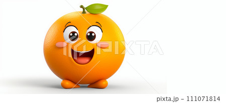 Yellow orange with a cheerful face 3D on a white background. Yellow orange with a cheerful face 3D on a white background. 111071814