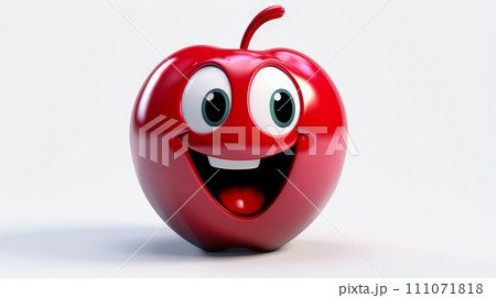Red apple with a cheerful face 3D on a white background. 111071818