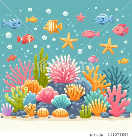 海中のカラフルな魚や珊瑚礁 111071845