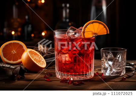 Delicious and Refreshing Negroni Cocktail with Plenty of Space for Copy and Text Overlay Delicious and Refreshing Negroni Cocktail with Plenty of Space for Copy and Text Overlay 111072025