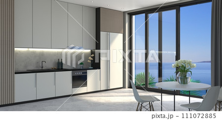 Modern white kitchen scandinavian style loft facade 111072885