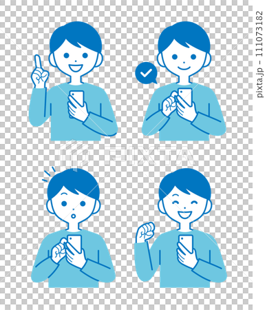 Set of men operating smartphones 111073182