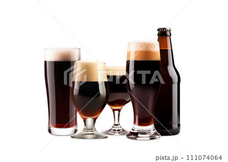Set of Beer glasses and bottles on a white background. Mugs with drink like Ipa, Pale Ale, Pilsner, Porter or Stout Set of Beer glasses and bottles on a white background. Mugs with drink like Ipa, Pale Ale, Pilsner, Porter or Stout 111074064