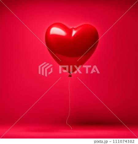 Red color Heart shaped balloon isolated on red background 111074382