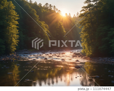 Nature's beauty: river and lush forest Nature's beauty: river and lush forest 111074447