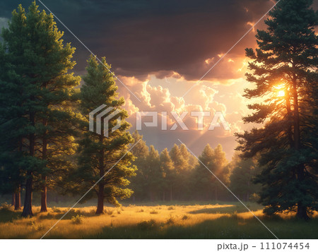 Sunset through the trees Sunset through the trees 111074454