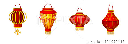 Chinese Red Paper Lantern Traditional Oriental Decoration Vector Set 111075115