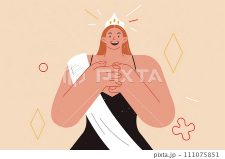 Woman winner of beauty contest rejoices at receiving crown for winning over rivals 111075851