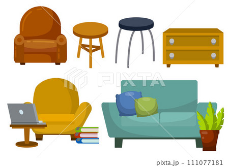 Furniture bedside table. An element of the room interior. Flat cartoon illustration isolated on white Furniture bedside table. An element of the room interior. Flat cartoon illustration isolated on white 111077181