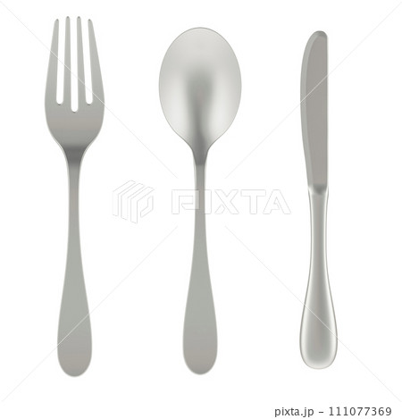 Spoon, fork and knife, 3D rendering 111077369