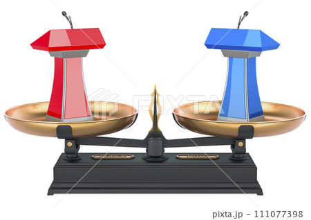 Debate, concept with scales. 3D rendering Debate, concept with scales. 3D rendering 111077398
