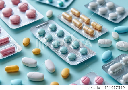 Multi-coloured tablets: a colourful range of packaging 111077549