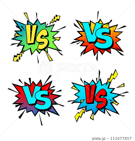 Cartoon comic background. Vs, fight versus. Comics book colorful competition poster with halftone elements. Retro Pop Art style. Vector illustration 111077857