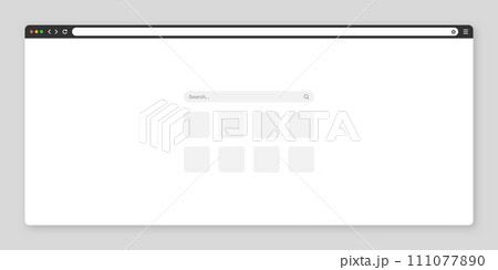 Blank web browser window with tab, toolbar and search field. Modern website, internet page in flat style. Browser mockup for computer, tablet and smartphone. Vector illustration 111077890