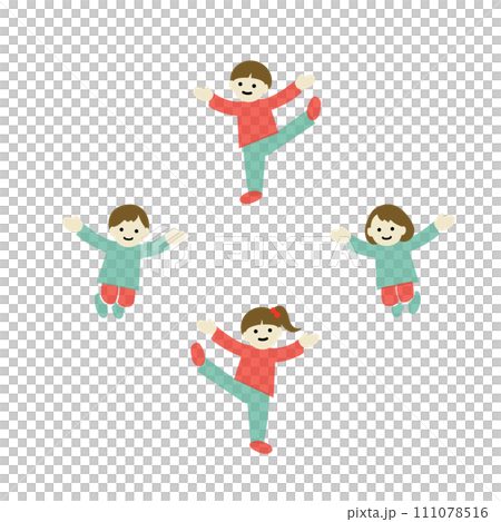 いろいろなポーズの元気で笑顔の子供たちのイラスト 線なし カラー いろいろなポーズの元気で笑顔の子供たちのイラスト 線なし カラー 111078516