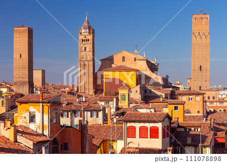 Old medieval towers above the city in Bologna. 111078898