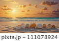 Seashells on sunset beach 111078924