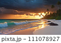 Sandy beach at sunset 111078927