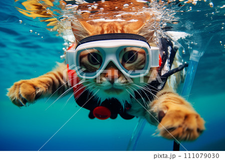 AI-generated content. Cat Diver Underwater Adventure 111079030