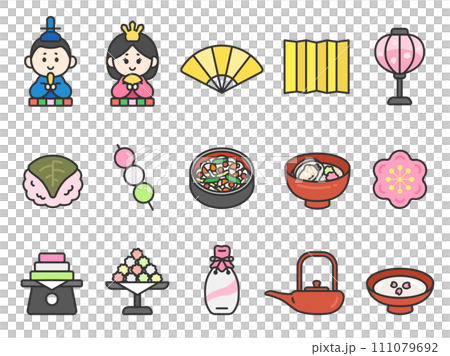 Illustration set of Hinamatsuri icons (line drawing color) 111079692