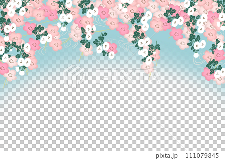 插畫素材：藍天櫻花-日式圖案背景 111079845
