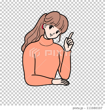 指差ししている補聴器をつけた女性 111080107