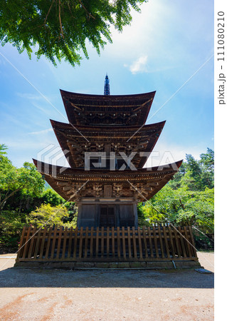 長野県上田市の初夏 新緑の前山寺 三重塔 長野県上田市の初夏 新緑の前山寺 三重塔 111080210