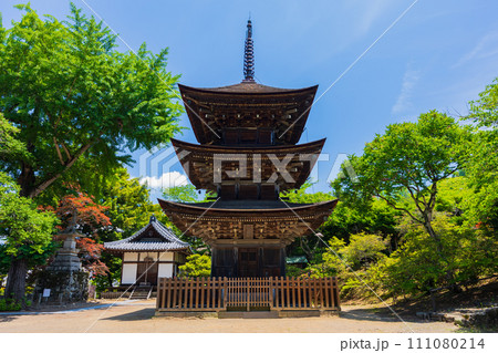 長野県上田市の初夏 新緑の前山寺 三重塔 長野県上田市の初夏 新緑の前山寺 三重塔 111080214