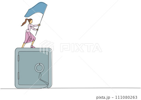 ~ai-b36c36da-288e-46a2-94d9-f621df0a6dc4_Single one line drawing young businesswoman standing on giant safe deposit box raising flag. The importance of keeping documents business in a safe place. ~ai-b36c36da-288e-46a2-94d9-f621df0a6dc4_Single one line drawing young businesswoman standing on giant safe deposit box raising flag. The importance of keeping documents business in a safe place. 111080263