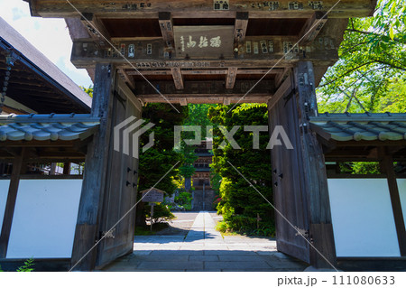 長野県上田市の初夏 新緑の前山寺 薬医門 長野県上田市の初夏 新緑の前山寺 薬医門 111080633