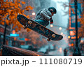 A person skateboarding on the road 111080719
