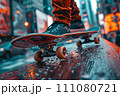 A person skateboarding on the road 111080721