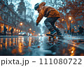 A person skateboarding on the road 111080722