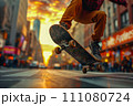 A person skateboarding on the road 111080724