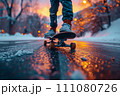 A person skateboarding on the road 111080726