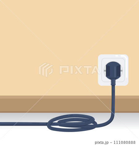 electric plug is stuck in the socket with a tangled cable vector illustration concept design 111080888