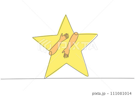 Continuous one line drawing of hands hugging five pointed star. Successfully touching the stars means succeeding in making business fly as high as the stars in the sky. Single line draw design vector 111081014