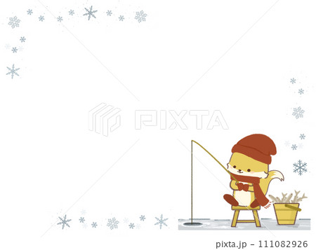 ワカサギ釣りをするキツネのフレーム 111082926