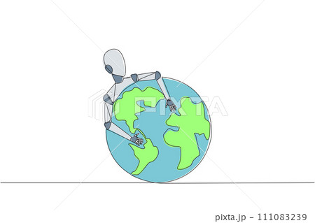 Continuous one line drawing robot hugging...のイラスト素材 [111083239] - PIXTA