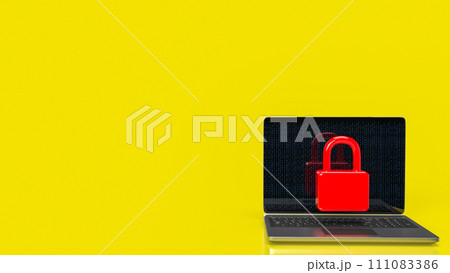 The laptop and red master key for it security concept 3d rendering. 111083386