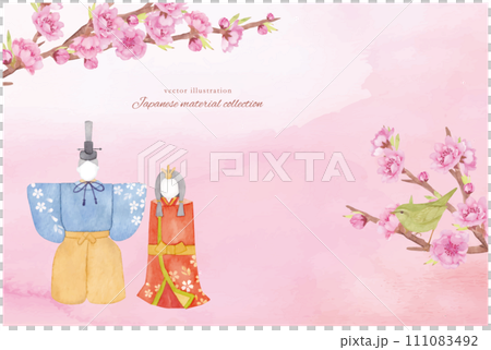 Hina dolls and peach flowers painted in watercolor Hina dolls and peach flowers painted in watercolor 111083492