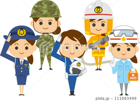安全を守る仕事をしている女性のイメージイラストセット 111083499