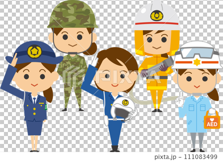 安全を守る仕事をしている女性のイメージイラストセット 111083499