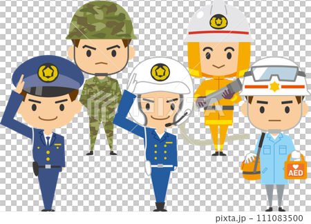 Image illustration set of men working to protect safety 111083500
