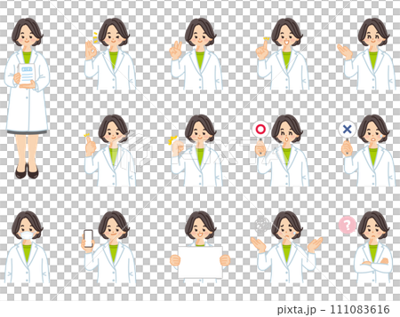 Pharmacist woman facial expressions and gestures illustration material set 111083616