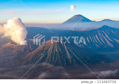 Spectacular view of Mount Bromo an active volcano part of the Tengger massif, in East Java, Indonesia. Spectacular view of Mount Bromo an active volcano part of the Tengger massif, in East Java, Indonesia. 111083738