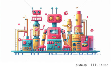 ロボティクスとAI：ロボット工場、人工知能の開発。
