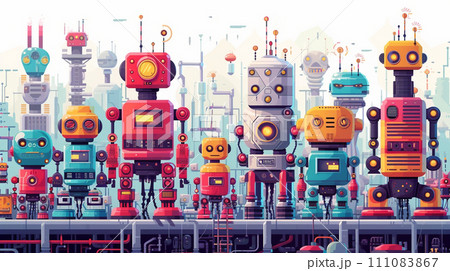 ロボティクスとAI：ロボット工場、人工知能の開発。