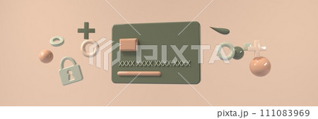 Credit card with flying geometric shapes - 3D 111083969