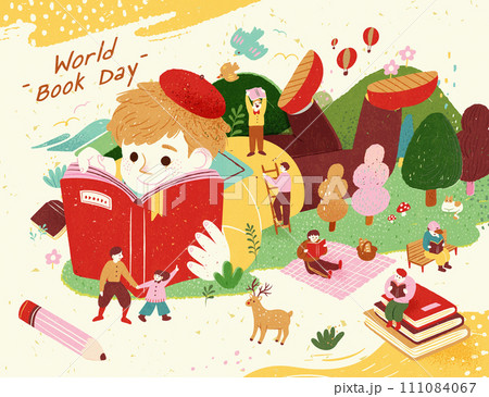 Boy immersed in reading 111084067